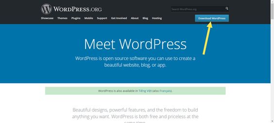 Tải mã nguồn WordPress từ trang chủ wordpress.org